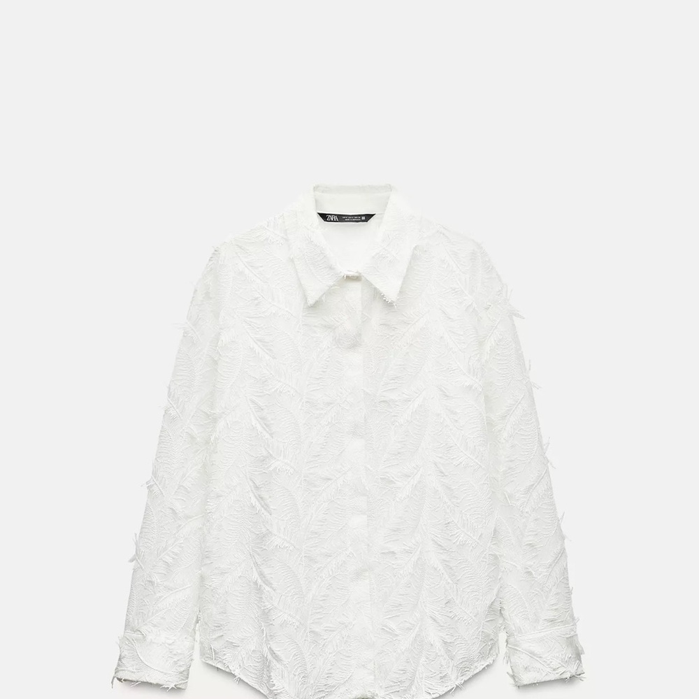 Zara White Feather Textured Blouse Brand New w Tag